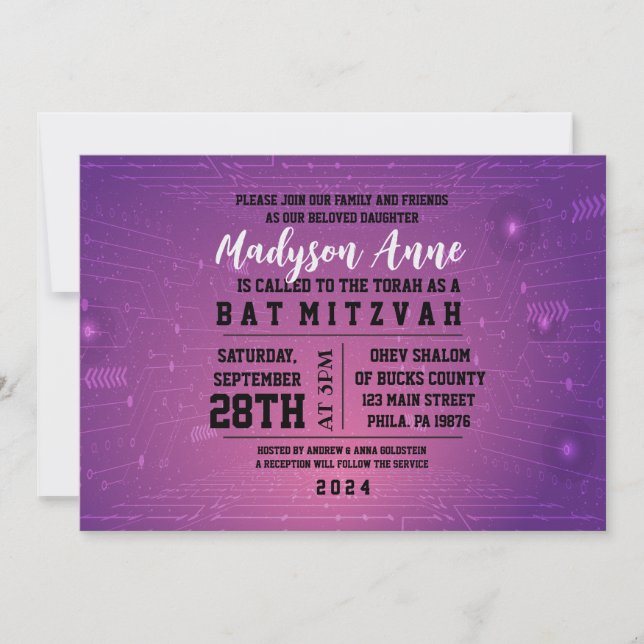 Invitation Bat mitzvah NUMÉRIQUE JEU 3D (Devant)