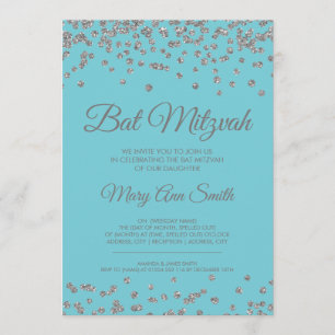 Invitation Bat mitzvah Parties scintillant d'argent Bleu d'oe