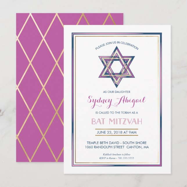 Invitation bat mitzvah - Personnaliser, Or, Modern (Devant / Derrière)