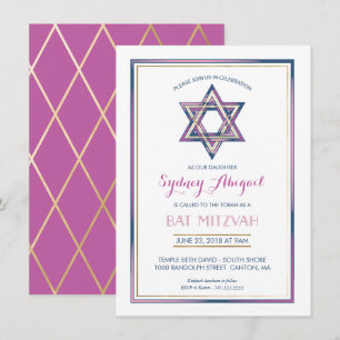 Invitation Bat mitzvah - Personnaliser, Or, Modern