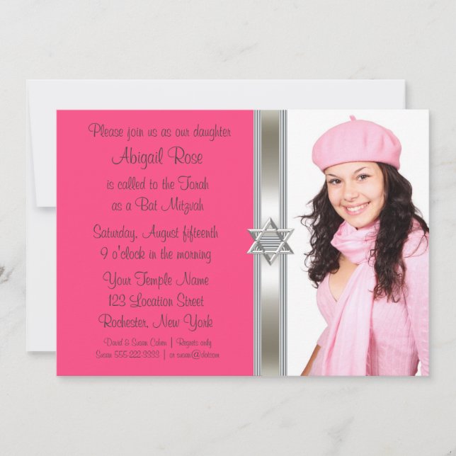 Invitation Bat mitzvah photo rose (Devant)