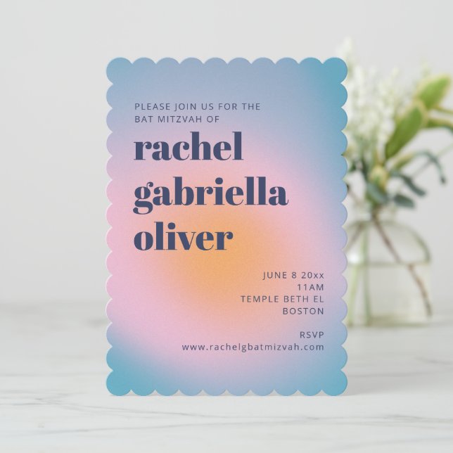 Invitation Bat mitzvah photo super Blue Gradient Retro (Debout devant)