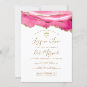 Invitation Bat mitzvah Pink Gold Parties scintillant Agate In