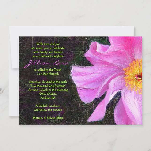 Invitation Bat mitzvah PINK PEONY (Devant)