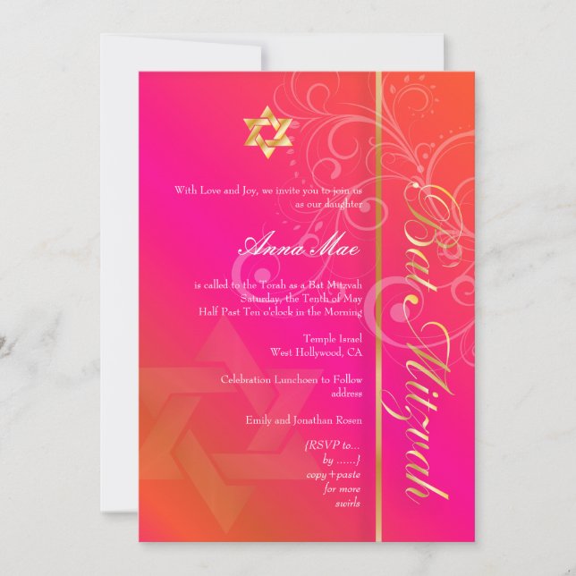 Invitation bat mitzvah PixDezines classique+tourbillons (Devant)