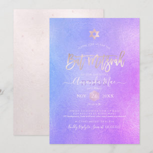 Invitation Bat mitzvah PixDezines Purple Ombre Iridescente
