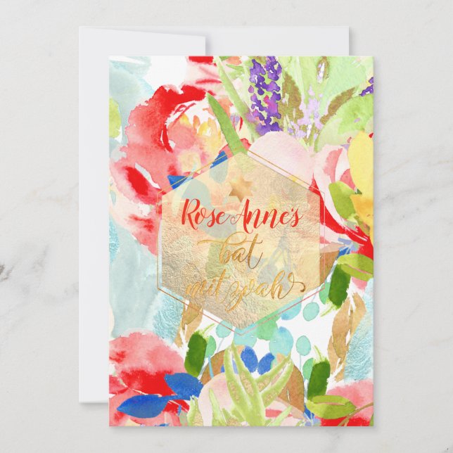 Invitation Bat mitzvah PixDezines Spring Watercolor (Devant)