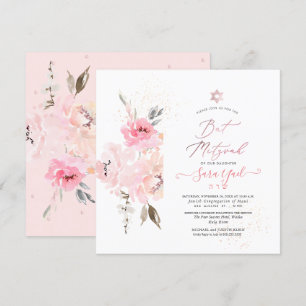 Invitation Bat mitzvah PixDezines Watercolor Blush Peonies