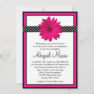 Invitation Bat mitzvah Pois noir rose Daisy