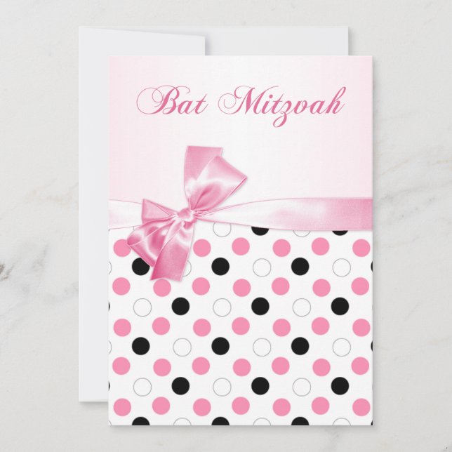 Invitation Bat mitzvah pois noir, rose et blanc (Devant)