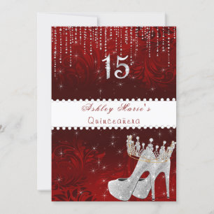 Invitation Bat mitzvah Red Satin Princess Crown Diamonds Invi