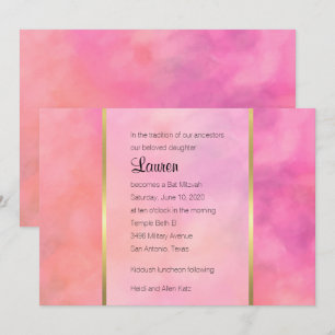 Invitation Bat mitzvah Résumé Design en rose