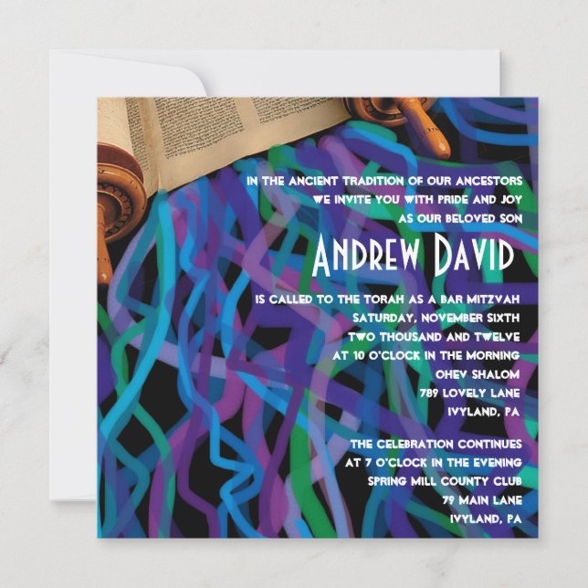Invitation Bat mitzvah Retro Torah Bar (Devant)