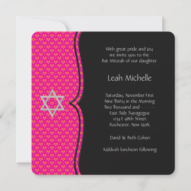 Invitation Bat mitzvah rose chaud (Devant)