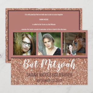 Invitation Bat mitzvah Rose Gold Faux Parties scintillant Pho