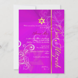 Invitation Bat mitzvah/rose/or