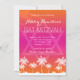 Invitation Bat mitzvah rose orange tropical