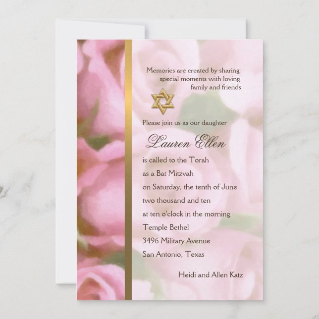 Invitation Bat mitzvah rose Roses (Dos)