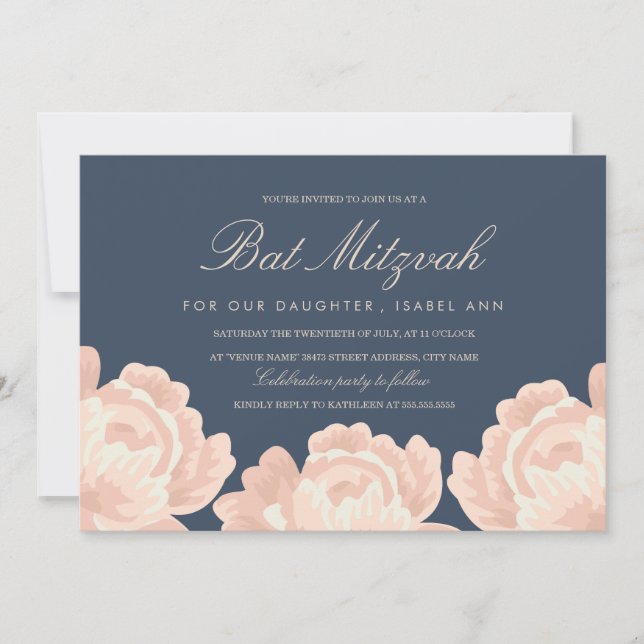 Invitation Bat mitzvah Roses rose pâle (Devant)