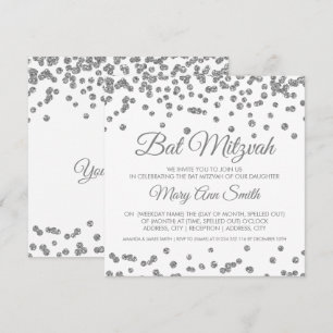 Invitation Bat mitzvah Silver Faux Parties scintillant Confet