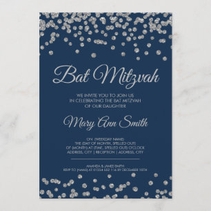 Invitation Bat mitzvah Silver Faux Parties scintillant Confet
