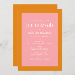 Invitation Bat mitzvah simple géométrique rose et orange