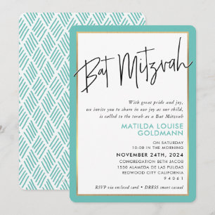 Invitation BAT MITZVAH simple minimaliste moderne cadre or me