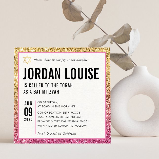 Invitation BAT MITZVAH simple moderne chic parties scintillan (Créateur téléchargé)