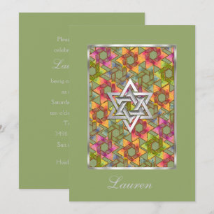 Invitation Bat Mitzvah Star of David Damask