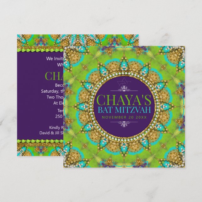 Invitation Bat mitzvah super Neon Glamor (Devant / Derrière)