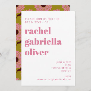 Invitation Bat mitzvah Super Retro Boho Rose