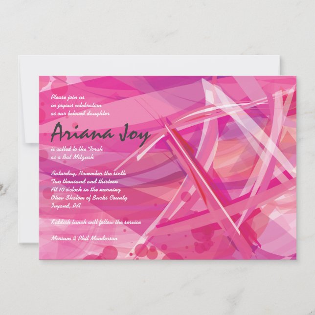 Invitation Bat mitzvah TRANSPARENT STAR-Pink (Devant)