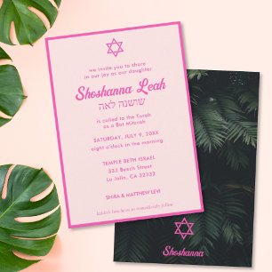 Invitation Bat mitzvah tropicale moderne Pink Neon
