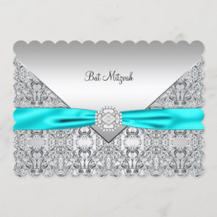 Invitation Bat mitzvah turquoise argenté bleu turquoise