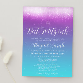 Invitation Bat mitzvah Turquoise Glam Purple
