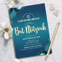 Bat Mitzvah Turquoise Ombré Agate Or Script Chic
