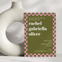 Bat mitzvah vert rose rétro en carton fleuri