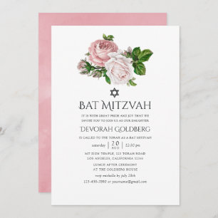 Invitation Bat mitzvah vintage rose pâle