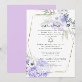 Invitation BAT MITZVAH | Violet Anémonique Floral Verse 1