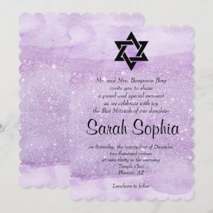 Invitation Bat mitzvah violet, aquarelle, violet, Parties sci