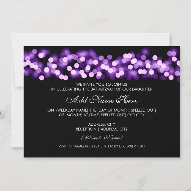 Invitation Bat mitzvah violet Hollywood Glam (Devant)