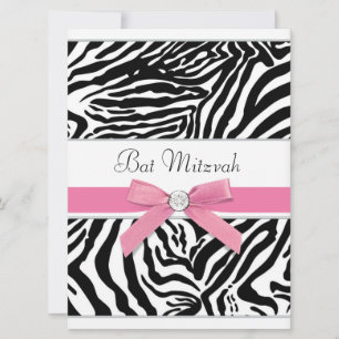 Invitation Bat mitzvah Zèbre rose