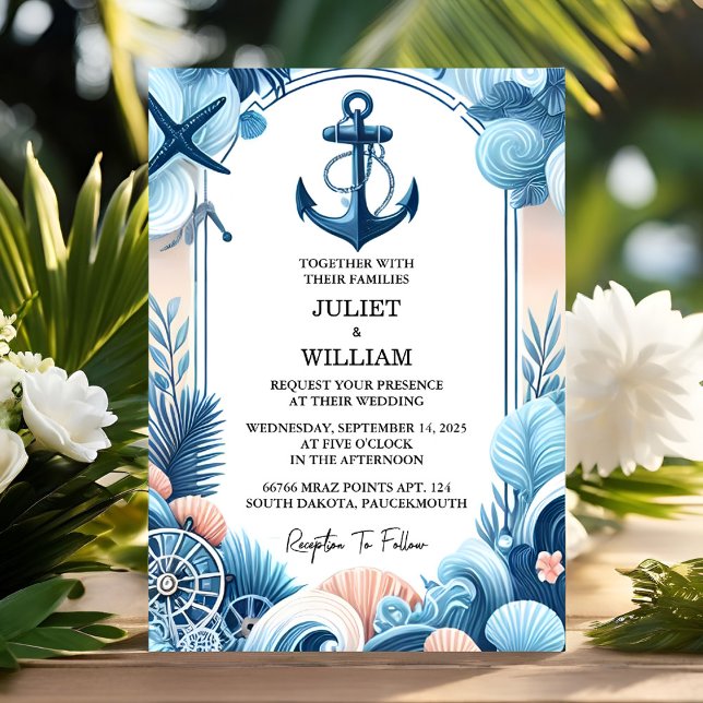 Invitation Bateau à câbles Marine Mariage nautique bleu marin (Créateur téléchargé)