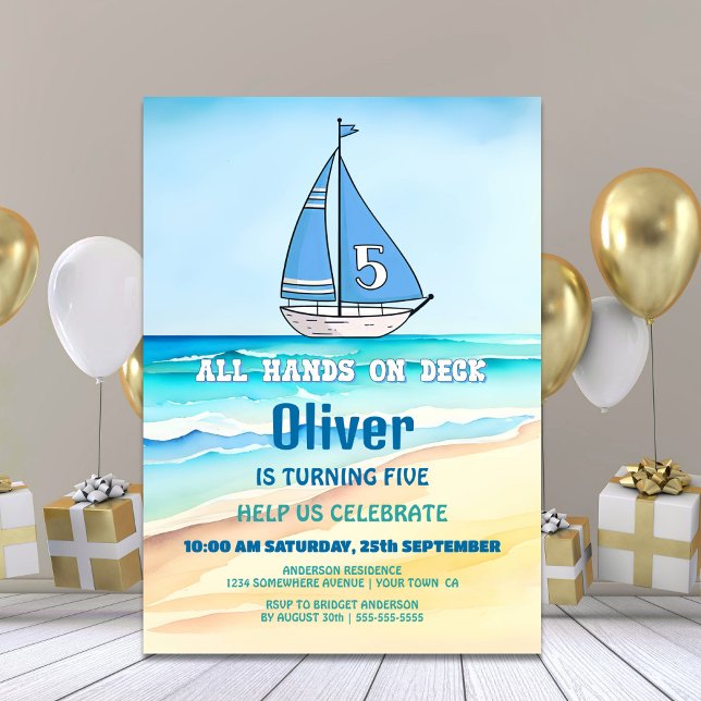 Invitation Bateau à voile 5e fête d'anniversaire (Créateur téléchargé)