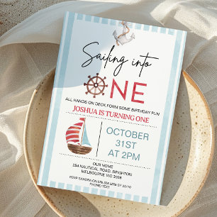 Invitation Bateau à voile bleu clair naviguant dans un 1er an