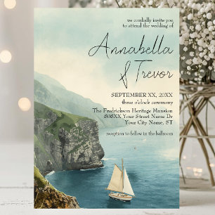 Invitation Bateau à voile et falaises à l'aquarelle Mariage r