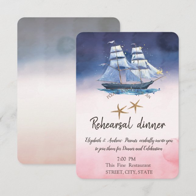 Invitation Bateau à voile Étoiles de mer Dîner de répétition (Devant / Derrière)