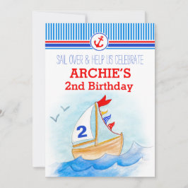Invitation Bateau à voile garçons nautiques deuxième 2e anniv