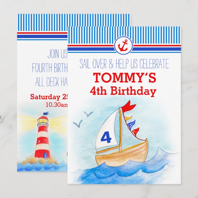 Invitation Bateau à voile garçons nautiques troisième 4e anni (Devant / Derrière)