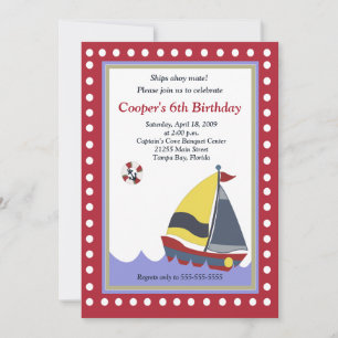 Invitation Bateau à voile nautique 5x7 Anniversaire